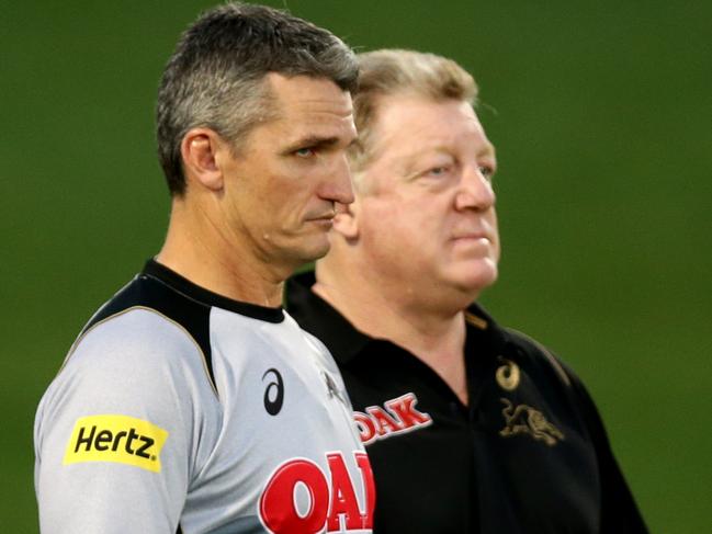 Panther's coach Ivan Cleary and Phil Gould during the Penrith Panthers training session at Pepper Stadium,Penrith .Picture Gregg Porteous