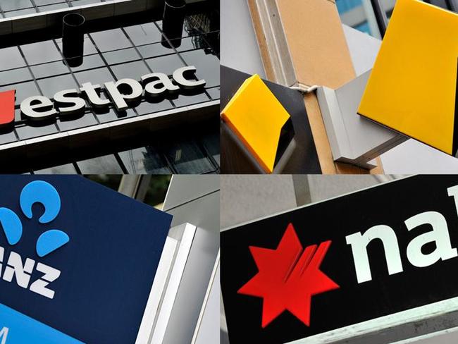 A composite image of signage of Australia's 'big four' banks ANZ, Westpac, the Commonwealth Bank (CBA) and the National Australia Bank (NAB) signage in Sydney, Friday, Oct. 23, 2015. (AAP Image/Joel Carrett) NO ARCHIVING
