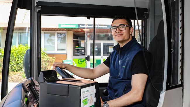 Trainee bus operator Suraj Shrestha at Metro in Moonah Picture: Linda Higginson