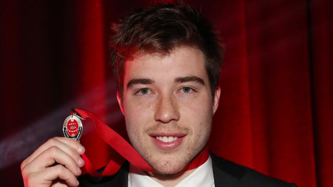 Zach Merrett shows off his Crichton Medal from 2019.