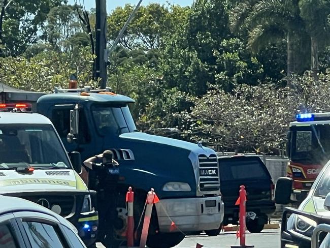 Emergency services on site at Spence St after a man was struck by a  truck. Picture: Supplied