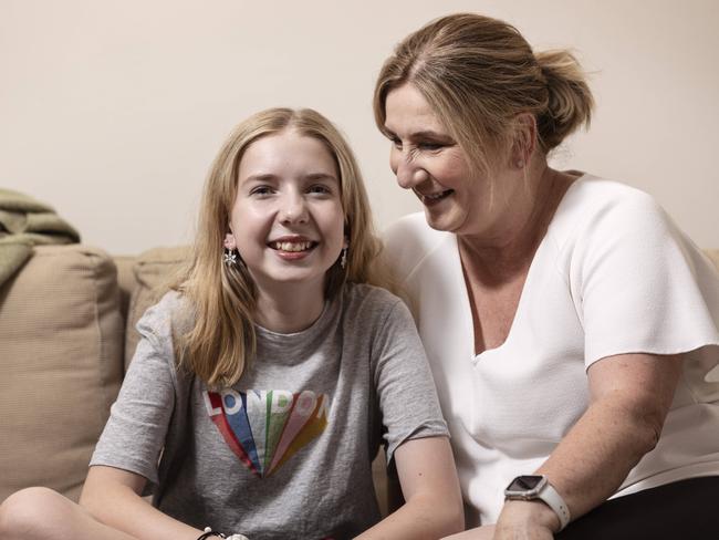 12-year-old Lyla Gillard, pictured with mum Hayley at home in Perth, suffers from cystic fibrosis. In September 2020 she was granted compassionate access to a ÃmiracleÃ drug called trikafta. From a lung function of 40 per cent, in three months, has risen to 70 per cent. This has changed her and her familyÃs life. She can these days attend school and even run among other things.PHOTO: MARIE NIRME