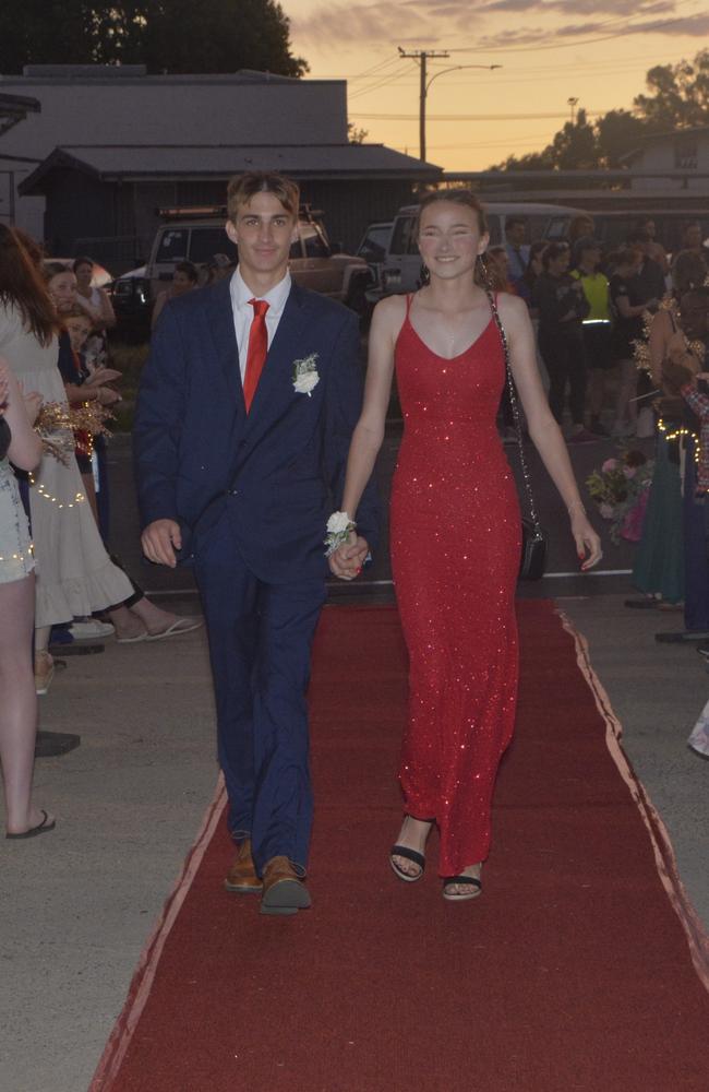 Warwick State High School graduate Heather Thurlow (R) and partner Aiden at Warwick RSL on November 17, 2023. Photo: Jessica Klein