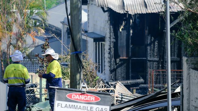 The charred remains of the building structure. Picture: NCA NewsWire/Glenn Campbell