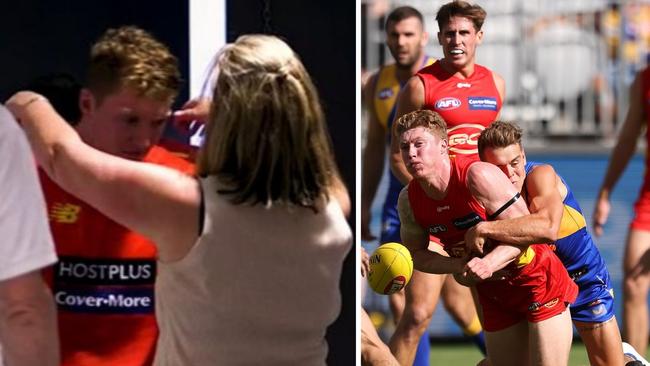 Matt Rowell's round one injury tugged as we've not seen it before. Photo: AFL and Getty Images