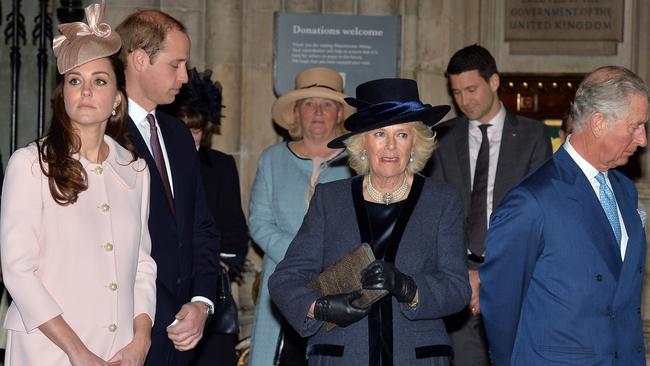 Senior royals ... the Duke and Duchess of Cambridge joined the Duchess of Cornwall and Prince Charles at Westminster Abbey. Picture: John Stillwell/ — WPA Pool/Getty Images