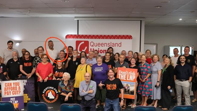 Labor Leichhardt candidate Matt Smith alongside Maritime Union volunteer Gudge Richardson at a Queensland Unions campaign launch event held in Cairns in March.