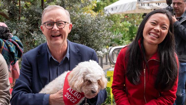 Anthony Albanese with Reid Labor MP Sally Sitou on Sunday. Picture: AFP