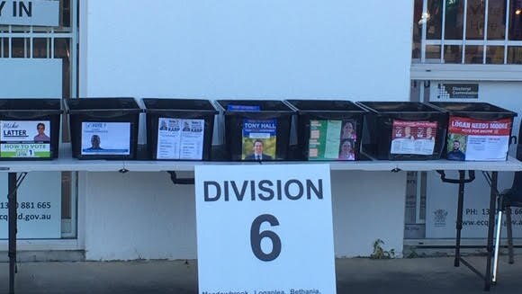 A ‘Democracry Table’ for Division 6 wher each candidate’s material is placed in a box voiding the need for volunteers handing out material.