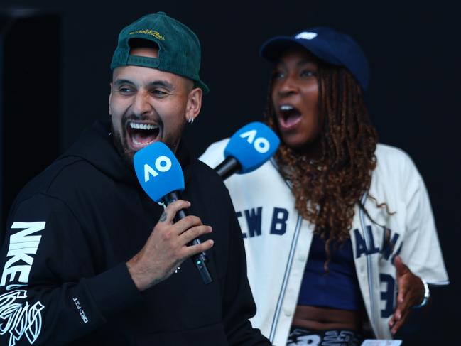 Nick Kyrgios is considering switching the racquet for the microphone permanently. Picture: Graham Denholm/Getty Images