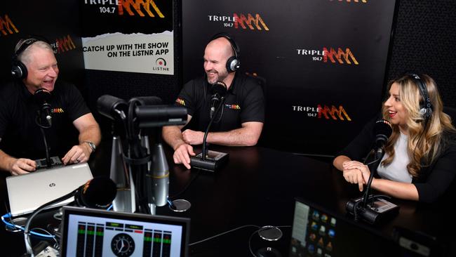 Triple M’s Chris Dittmar, Mark Ricciuto and Laura O’Callaghan. Picture: Triple M