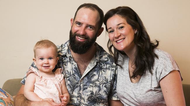 Jordan Edmondson and Megan Finch-Edmondson with their daughter Piper Edmondson. Picture: Dylan Robinson