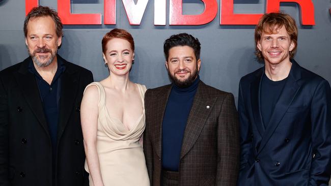 LONDON, ENGLAND - FEBRUARY 04: (L to R) Ben Chaplin, Peter Sarsgaard, Leonie Benesch, John Magaro and Tim Fehlbaum attend the "September 5" UK Premiere at the Curzon Mayfair on February 04, 2025 in London, England. (Photo by John Phillips/Getty Images)