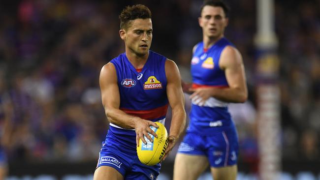 Luke Dahlhaus in action for the Western Bulldogs.