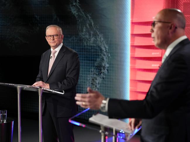 SYDNEY, AUSTRALIA- NewsWire Photos- APRIL 16, 2025.Prime Minister Anthony Albanese and Opposition Leader Peter Dutton debate at the ABCâ€™s Parramatta studio in Western Sydney, moderated by David Speers. April 16, 2025, day 19 of the 2025 federal election campaign. Picture: Matt Roberts/ ABC/ Pool/NewsWire