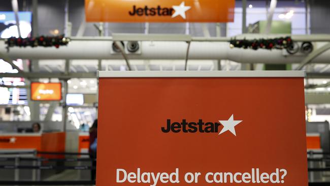 Jetstar’s self check-in area at Sydney Domestic Airport pictured empty on Saturday during strike action. Picture: Getty Images