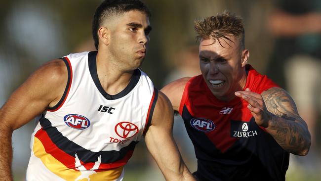 Tyson Stengle in action against Melbourne in the pre-season game at Casey Fields. Picture: Dylan Burns (AFL Photos via Getty Images).