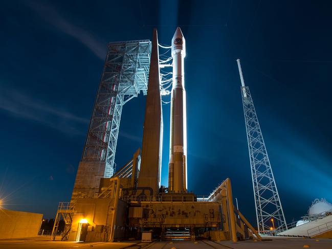 This photo released by NASA on March 22, 2016 shows the Orbital ATK Cygnus spacecraft as it sits on top of an Atlas V rocket, at Cape Canaveral Air Force Station,Florida, ready for launch to the International Space Station.  The mission is set to lift off on  March 22,2016 from Space Launch Complex 41 at Cape Canaveral Air Force Station in Florida. The 30 minute launch window opens at 11:05 p.m. EDT. Today’s L-1 forecast shows a 90 percent chance of favorable weather conditions for launch.  / AFP PHOTO / NASA / United Launch Alliance / RESTRICTED TO EDITORIAL USE - MANDATORY CREDIT "AFP PHOTO / NASA/UNITED LAUNCH ALLIANCE" - NO MARKETING NO ADVERTISING CAMPAIGNS - DISTRIBUTED AS A SERVICE TO CLIENTS