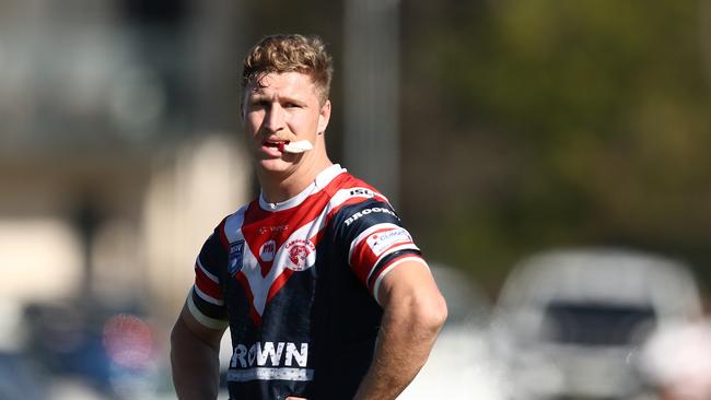 Camden’s Steele Brown had an unlucky moment in the closing stages of the round one clash with The Oaks Tigers. (Photo by Jeremy Ng/Newscorp)