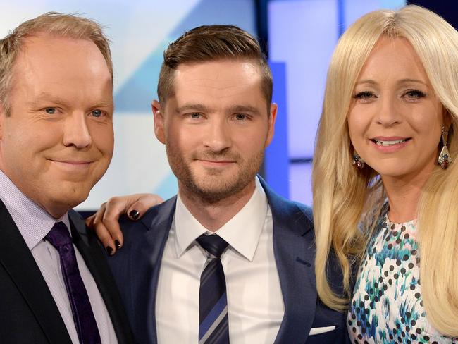 Peter Hellier, Charlie Pickering and Carrie Bickmore on Pickering’s last night with The Project.