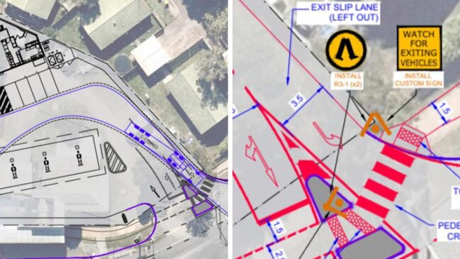 The diagrams show a pedestrian crossing to be included on the right-hand side.