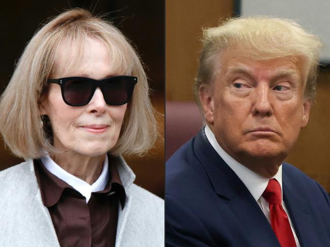 (COMBO) This combination of file pictures created on May 09, 2023 shows, writer E. Jean Carroll (L) at the Manhattan Federal Court in New York on April 25, 2023; and former US president Donald Trump at the Manhattan Criminal Court in New York on April 4, 2023. Trump has suffered back-to-back legal blows over his sexual abuse of Carroll and money paid to porn star Stormy Daniels, but the jury is out over how much it may cost him among women voters in his race to regain the White House. The Republican frontrunner late on May 10, 2023, brushed off any notion that a decision by New York jurors to find him liable for abusing former Elle magazine columnist E. Jean Carroll would turn women voters against him. (Photo by Kena Betancur and Andrew KELLY / various sources / AFP)