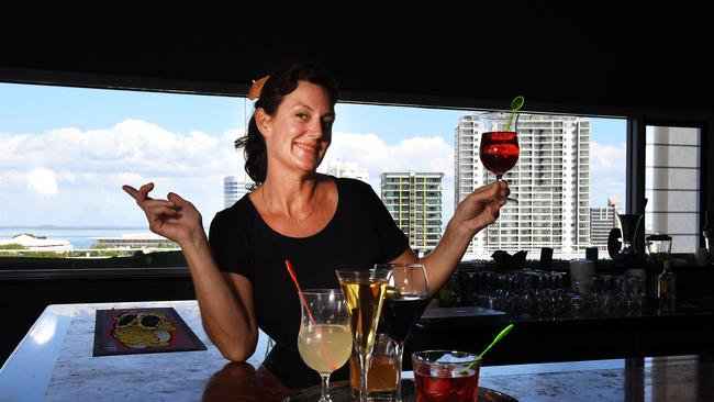 Living the high life ... Rachael Bryce in the Ramada Suites Zen Quarteon rooftop reception area. Picture: Katrina Bridgeford.