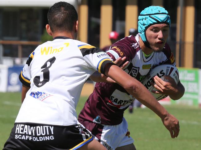 The Harvey Norman rugby league Under 16 boys Game Played at 9.30am at Burleigh bears home Ground competition is on at Pizzey Park. Games are: Connell Challenge Souths v Burleigh Bears. Burleigh Player No. 1 Izayah Petricevich Souths Player No. 3 Taylan Toa Pic Mike Batterham