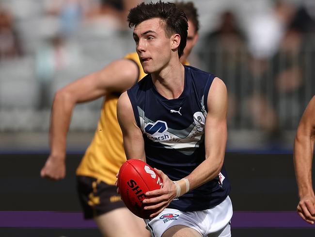 PERTH, AUSTRALIA - JUNE 23: Jagga Smith of Victoria Metro in action during the Marsh AFL National Championships match between U18 Boys Western Australia and Victoria Metro at Optus Stadium on June 23, 2024 in Perth, Australia. (Photo by Paul Kane/AFL Photos/via Getty Images)