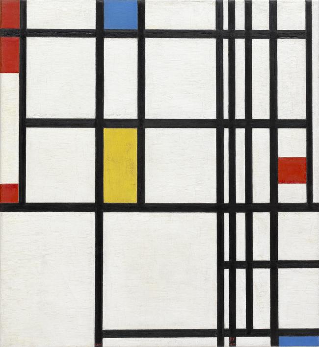 <i>Composition in red, blue, and yellow (1930)</i> by Piet Mondrian.