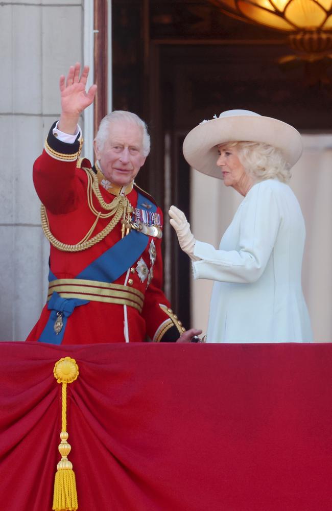 King Charles III waves from the balcony. Picture: Getty