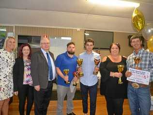 THE WINNERS: Guest speaker Delissa Kimmince, Daily News editor Kerri Moore, Warwick Credit Union CEO Lewis von Stieglitz, local sports star winner Tom Hardy, joint senior sports star winner Jake Wyllie, Daily News advertising manager Kaela Freeman and joint senior sports star winner Mitch Eastwell. Picture: Gerard Walsh