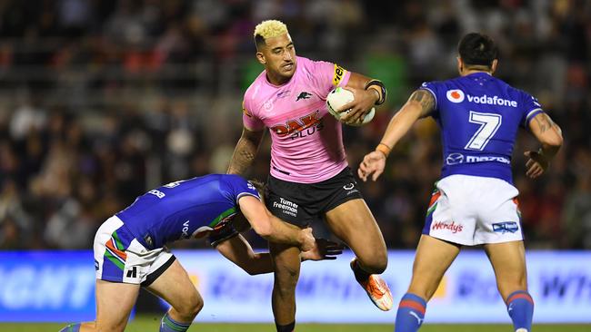 Viliame Kikau could come under scrutiny by the match review committee for two shoulder charges against the Warriors. Picture: Albert Perez/Getty Images