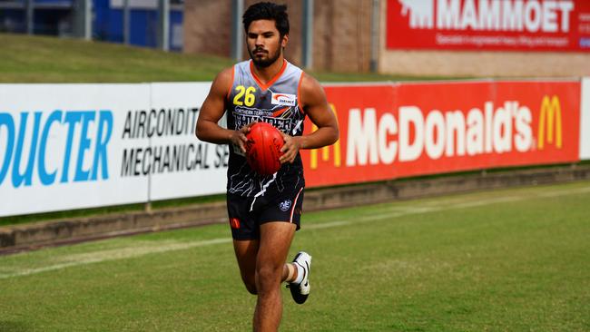 Daniel Weetra at Thunder training. He was superb against the Sydney Swans last night.