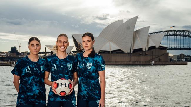 Sydney FC Women's players (L-R) Margaux Chauvet, Kirsty Fenton &amp; Teigan Collister for Under Armour.