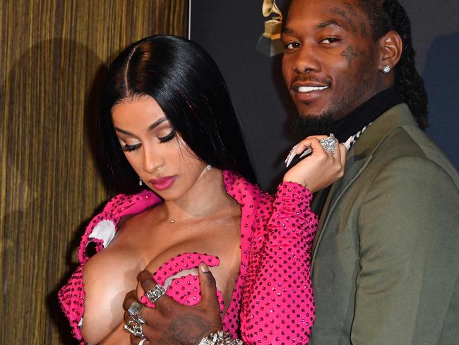 US rapper Cardi B and boyfriend Offset arrive for the Recording Academy and Clive Davis pre-Grammy gala at the Beverly Hilton hotel in Beverly Hills, California on January 25, 2020. (Photo by Mark RALSTON / AFP)