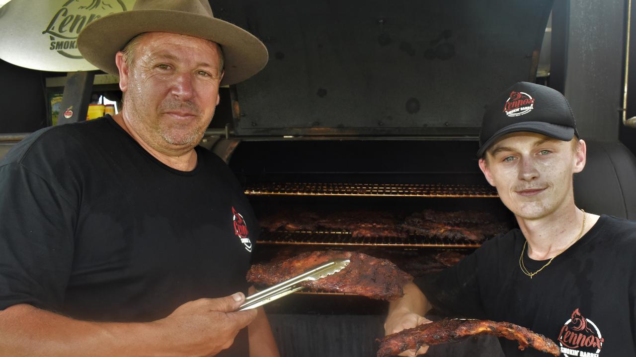 Ash Stafford and Reece Brown from Lennox Smoking Barrell serving up delicious BBQ ribs at the Blues, Brews &amp; BBQs Day at Clarence River Jockey Club on Sunday, 14th March, 2021. Photo Bill North / The Daily Examiner