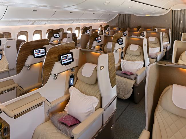 Emirates business class cabin on a , Boeing 777.