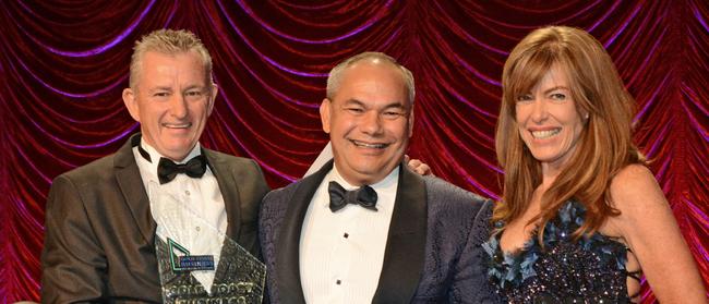 Mayor Tom Tate with Condev Constructions boss Steve Marais and Tracy Marais. Photo: Gold Coast Business Excellence Awards