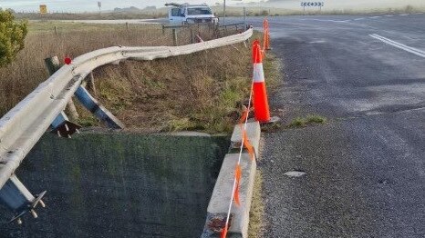 Police are investigating a crash in the state's south east after a car hit a guard rail and fell several metres into the water. Picture: SA Police