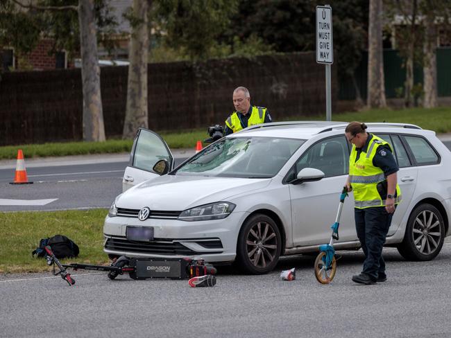 The driver of the white Volkswagen station wagon was uninjured and stopped to assist at the scene. Picture: David Geraghty