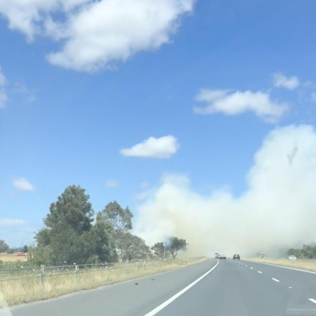 Large volumes of smoke covered the Princes Fwy. Picture: Supplied