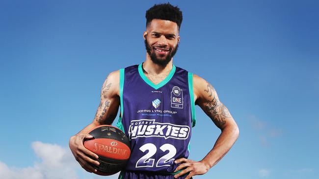 New Hobart Huskies import Jalen Adams struggled early in the match but settled to sink 16 points in the fourth quarter. Picture: NIKKI DAVIS-JONES