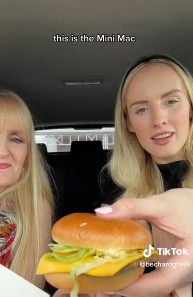 She ordered a ‘mini Mac’ – which is a cheeseburger with Big Mac sauce and lettuce instead of tomato sauce and mustard. Picture: TikTok/BecHardgrave