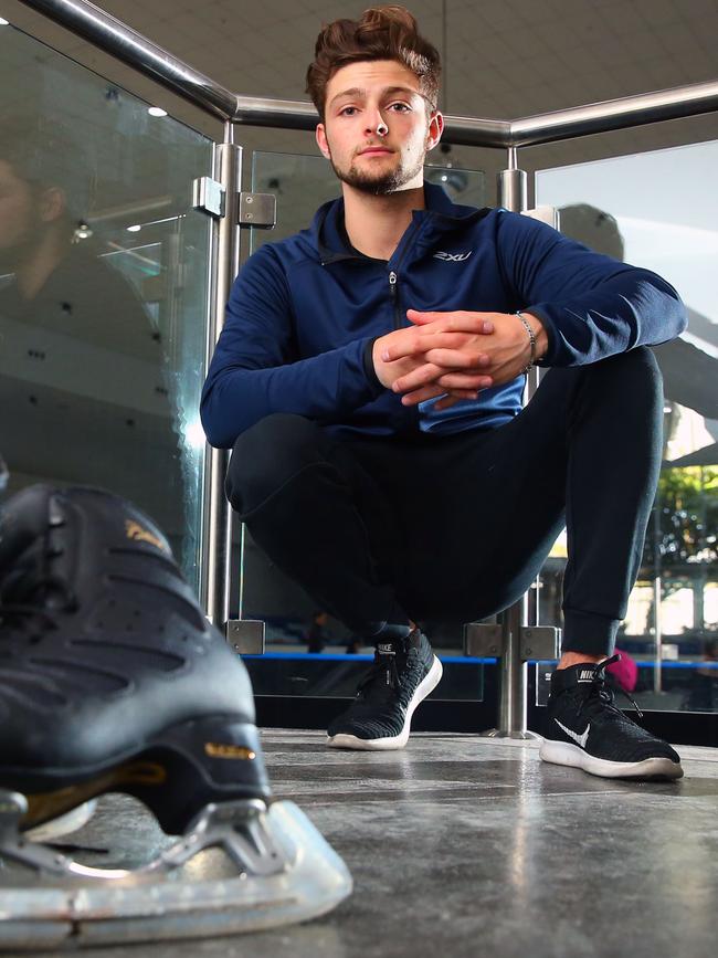 Brendan Kerry, pictured at the Macquarie Ice Rink, was the first athlete selected to represent Australia at the 2018 Winter Olympics.