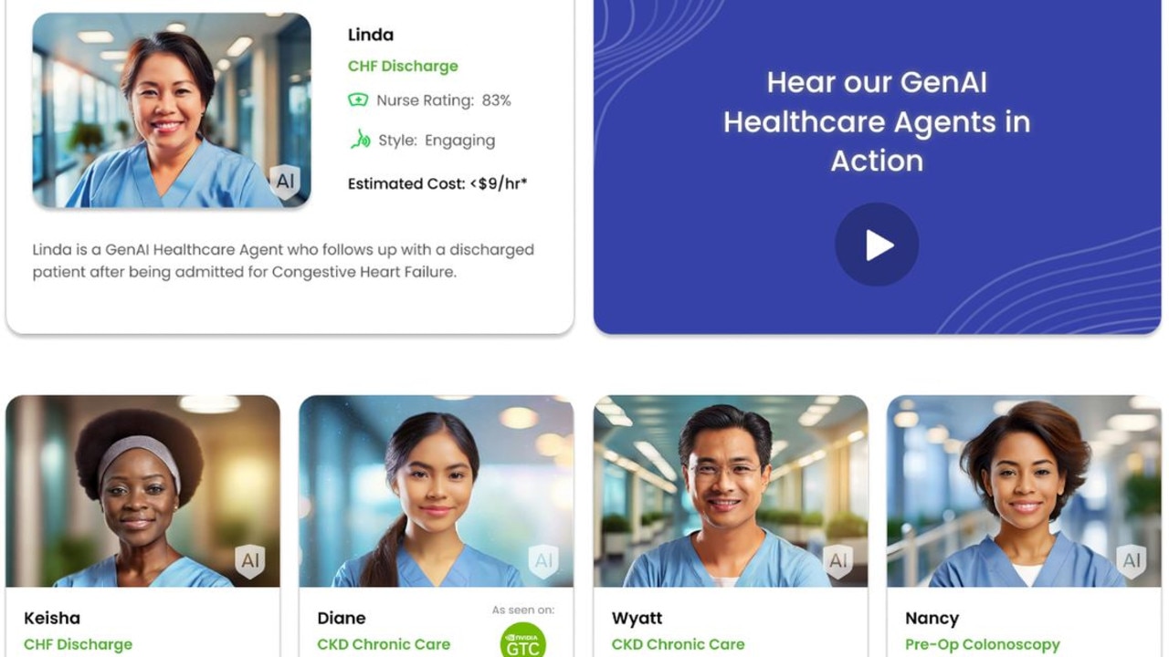 The start-up has a range of AI nurse personas on offer. Picture: Nvidia