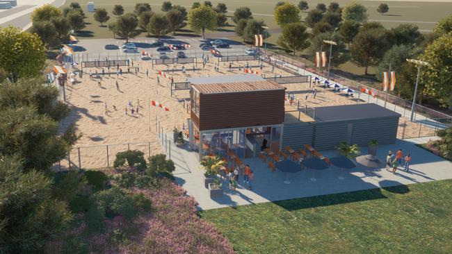 Artist impression of the proposed beach volleyball courts at Bonython Park. Picture: Volleyball SA