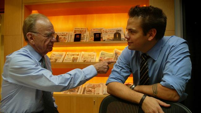 Rupert and Lachlan Murdoch in Sydney in 2004. Picture: Brett Faulkner