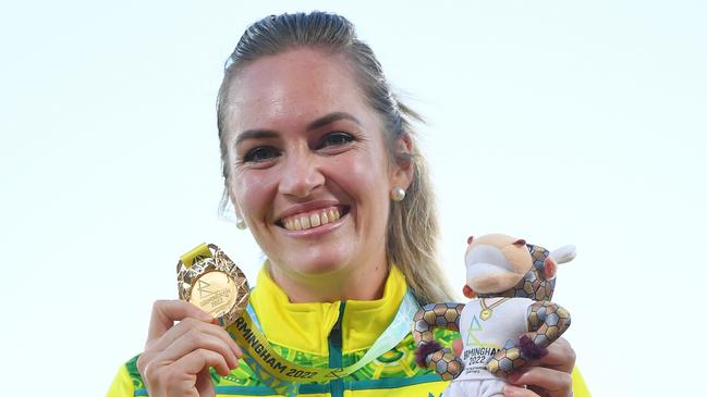 Kelsey-Lee Barber won gold in the Women's Javelin Throw after testing positive. Picture: Getty Images