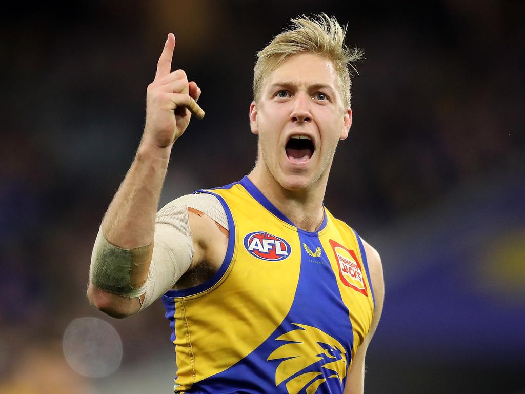 Josh Kennedy of The West Coast Eagles in action against Lukas